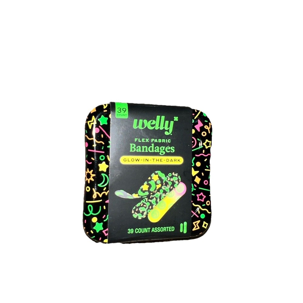 Welly Glow in the Dark Flex Fabric Bandages 39 Count Assorted Sizes And Patterns
